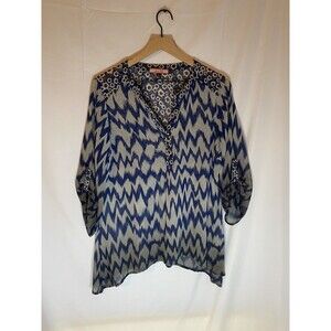 Olive Hill Anthropologie Women’s Boho Ombre Sheer Blouse High Low Hem Size Small